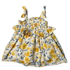 Floral Baby‎ Girl Dress Yellow White Sleeveless Smocked Ruffle Sundress